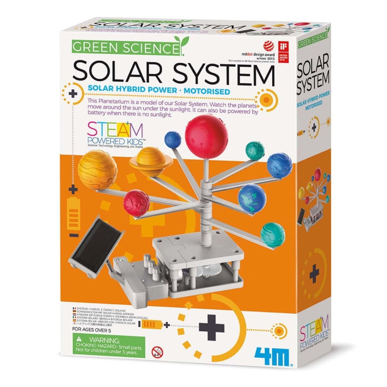 4M: Green Science: Solar System - DIY Motorized Rotating Planetarium Model, Solar & Battery Hybrid Power, STEM Building & Activity Set, Kids Ages 5+