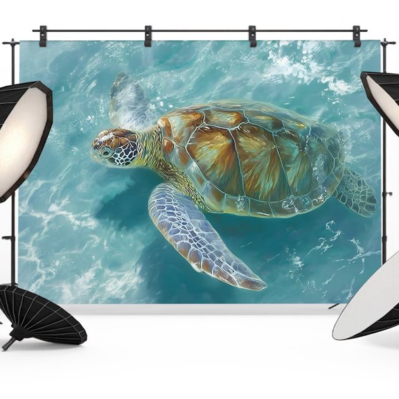 Green Sea Turtle Photography Backdrop 7x5FT, Coastal Animals Ocean Summer Photo Backdrops, Background for Photography Studio Photo Studio Background, Back Drop for Photoshoot