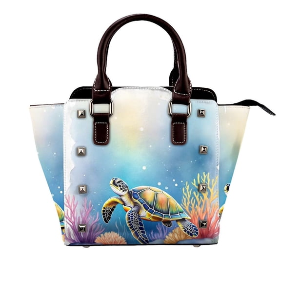 Green Sea Turtle Rivet Fashion One-Shoulder Women's Handbag Tote Bag