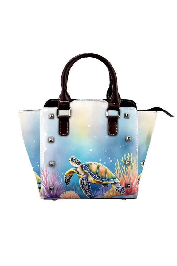 Green Sea Turtle Rivet Fashion One-Shoulder Women's Handbag Tote Bag