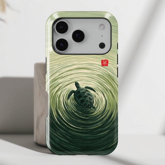 Green Sea Turtle in Swirling Water Tough Phone Case for Apple iPhone, Polycarbonate and TPU