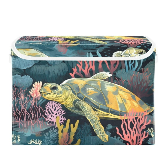 Green Sea Turtle in The Sea Large Storage Bins with Linen Collapsible Lid Storage Box 16.7 x 12.6 x 11.8in