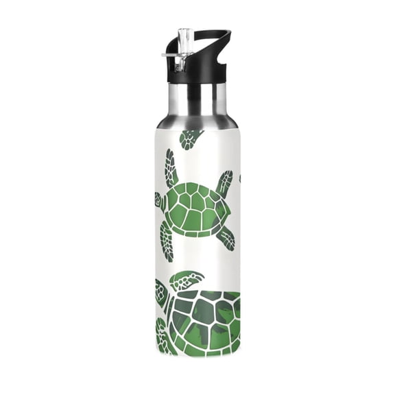 Green Sea Turtles Sports Bottle with Straw Stainless Steel Water Jug Portable Thermal Cup Leak-proof 1000ML