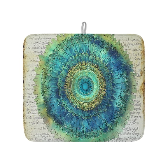Green Seagrass Circle Dish Drying Mats for Kitchen Counter,Absorbent Microfiber Dish Drainer Rack Mat Retro Paper Background Drying Pad for Sinks,Utensils,Countertops,16x18in