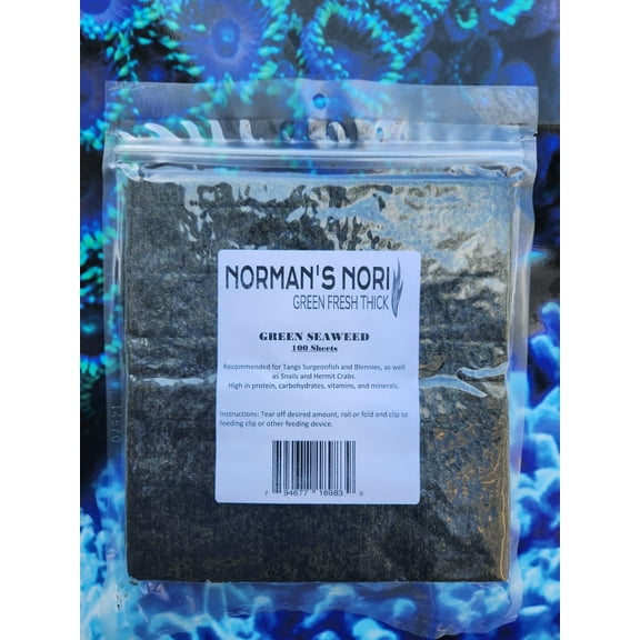 Green Seaweed Sheets 100 Package of 4 x 7.5 Nori Seaweed Sheets, for All Algae Eating Fish, 100% Natural, Nutrient-Dense, Super Thick 140g