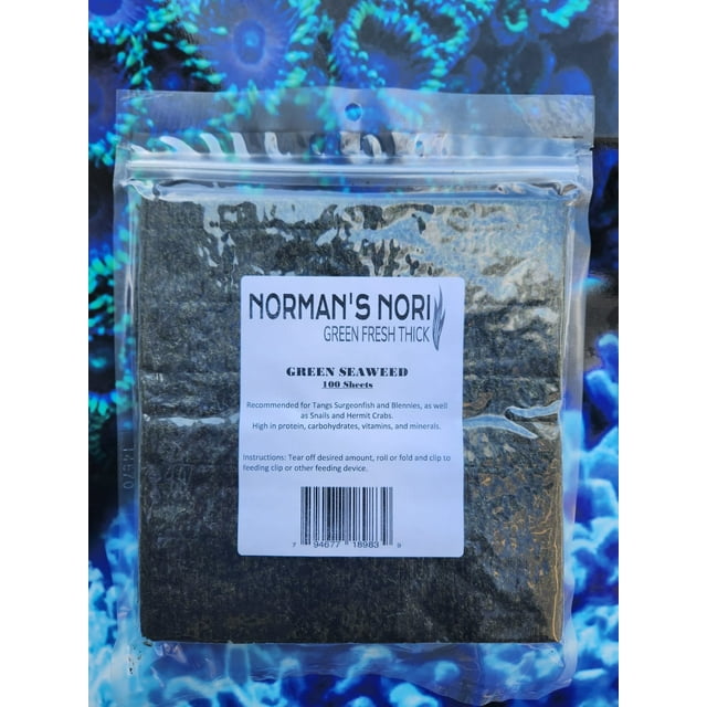 Green Seaweed Sheets 100 Package of 4” x 7.5” Nori Seaweed Sheets, for All Algae Eating Fish, 100% Natural, Nutrient-Dense, Super Thick 140g