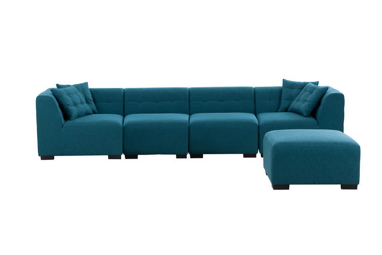Green Sectional Sofa with Removable Ottoman MidCentury Modern Fabric Upholstery Ideal for
