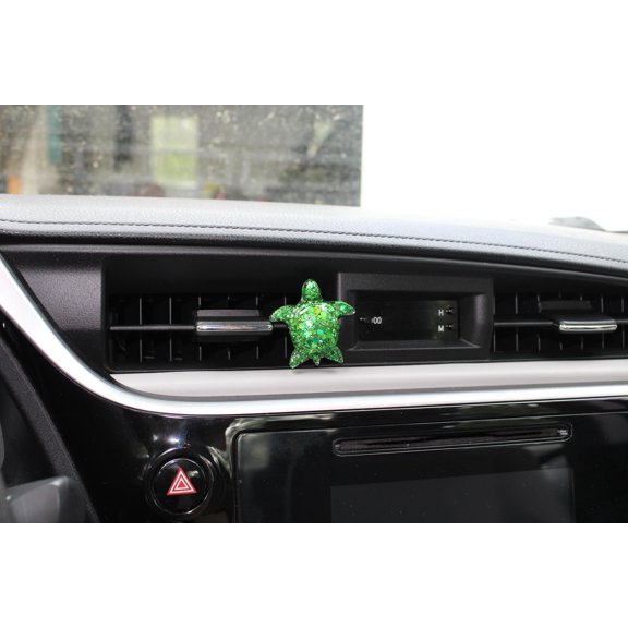 Green Sequin Turtle Car Vent Clip