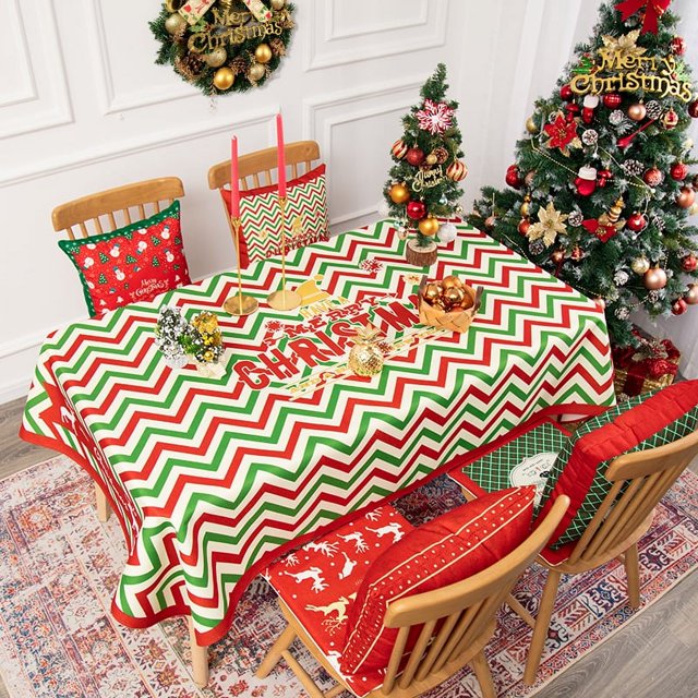 Green Series Christmas Tree Pattern Tablecloth Waterproof Oil Resistant