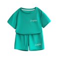 thumbnail image 1 of Green Sets for Children Boy Girl Fall Summer Track Gym Match Lounge Jogger Crochet Straight Leg Elastic Waist Top Tshirts Trousers Pants Sets Child 2026 Clothes 9 Years, 1 of 3