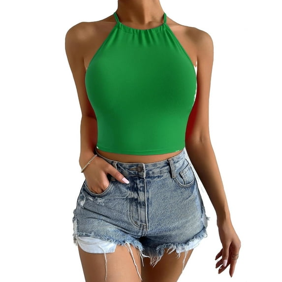 Green Sexy Plain Lace Up Cami Women's Tank Tops Camis