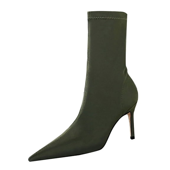 Green Sexy Women'S Boots Pointed Toe Slim High Heel Elastic Lycra Ankle Comfortable Fashion Wear