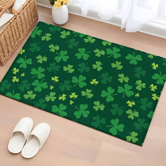 Green Shamrock Bathroom Rug Washable 2x3 Entryway Rug Non Slip St. Patrick's Day Spring Lucky Vintage Front Door Mat Low Pile Indoor Doormat Throw Floor Carpet for Kitchen Bedroom Entrance