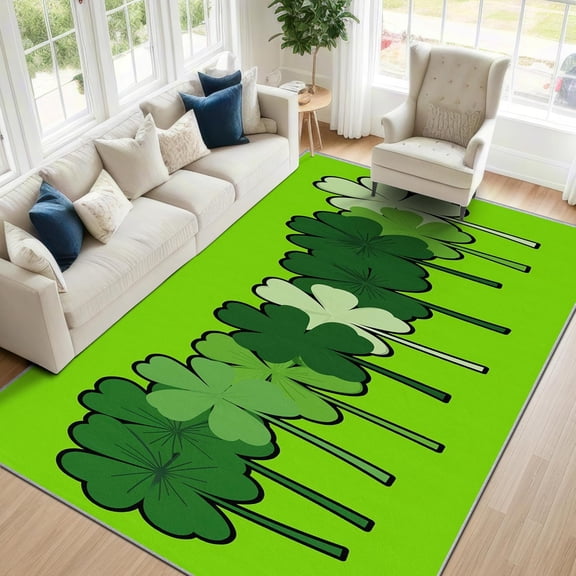 Green Shamrock Clover Area Rug, St Patrick’s Day Pattern Carpet, Washable Non Slip Low Pile Soft Thin, Living Room Bedroom Kitchen Study Home Decor Mat 2x3ft(Small)