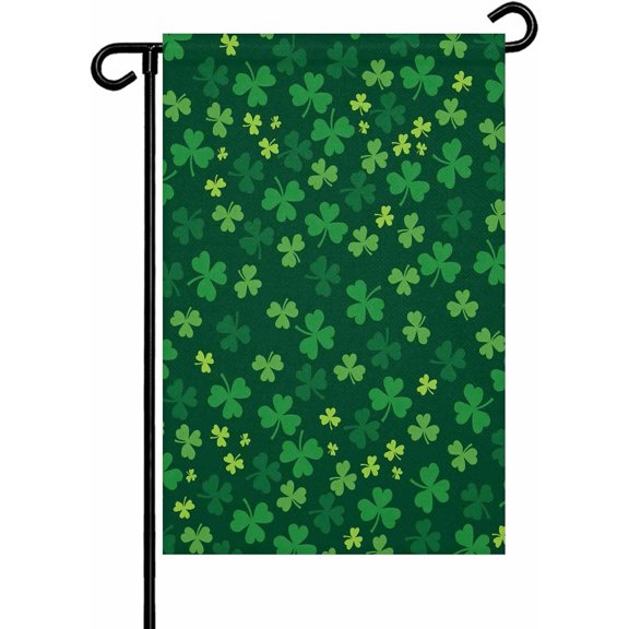 Green Shamrock Garden Flag 12x 18 Double Side, St. Patrick's Day Spring Lucky Vintage Garden Flags Outside House Flag Banner Welcome Yard Flags for Holiday Party Outdoor Decorations All Seasons