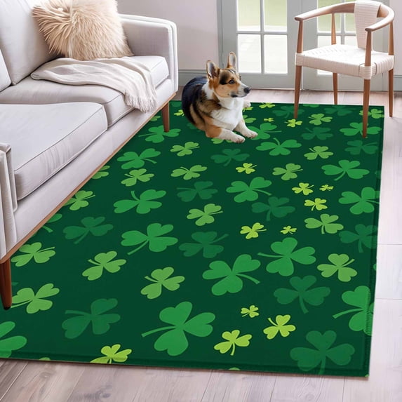 Green Shamrock Kitchen Runner Rug 2.7x5 Washable Runners for Hallway Non Slip St. Patrick's Day Spring Lucky Vintage Large Area Rug Indoor Floor Carpet for Bathroom Laundry Entryway Bedroom