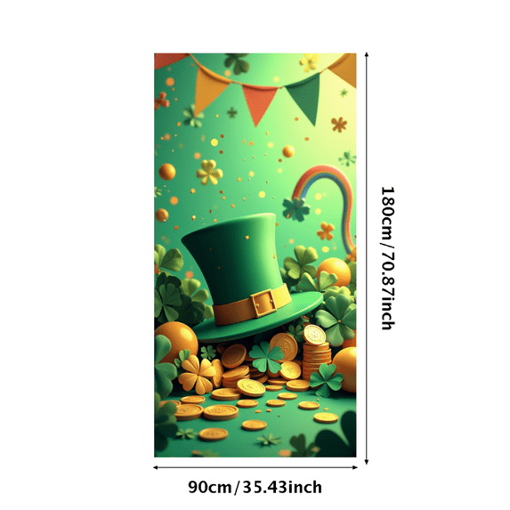 Green Shamrock Leprechaun Hat and Gold Coins Rainbow Backdrop Banner Saint Patrick's Day Party Supplies Photography Background Celebrations Decor Events