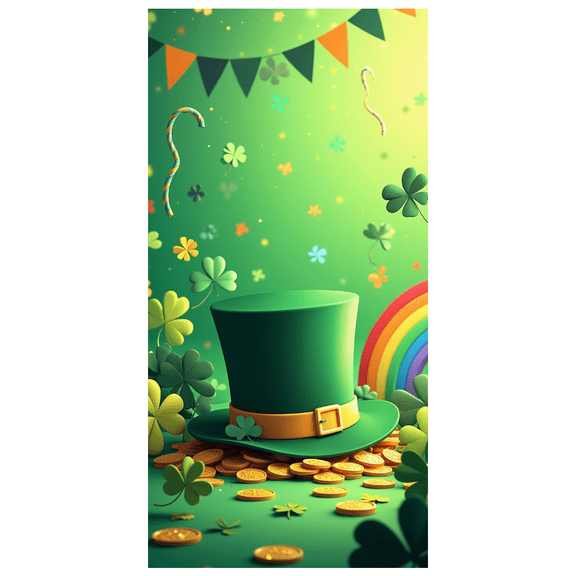 Green Shamrock Leprechaun Hat and Gold Coins Rainbow Backdrop Banner Saint Patrick's Day Party Supplies Photography Background Celebrations Decor Events