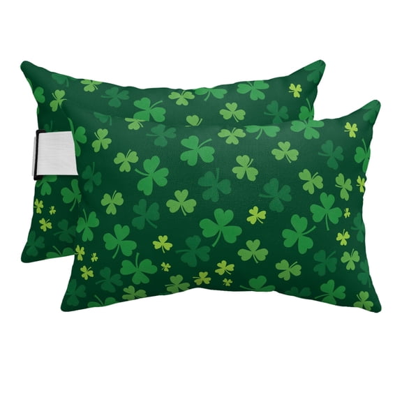 Green Shamrock Outdoor Pillows for Chaise Lounge Chair Beach Headrest Pillow Set of 2 Waterproof Lumbar Pillows with Insert&Strap St. Patrick's Day Spring Lucky Vintage Pillow for Patio Pool 12"x20"