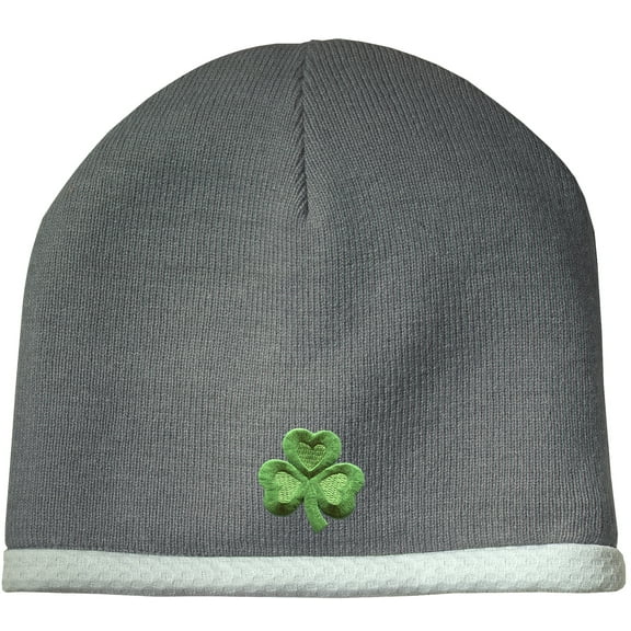 Green Shamrock Patch Performance Beanie Hat - Athletic Heather Grey