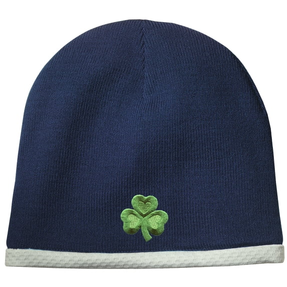 Green Shamrock Patch Performance Beanie Hat - True Navy