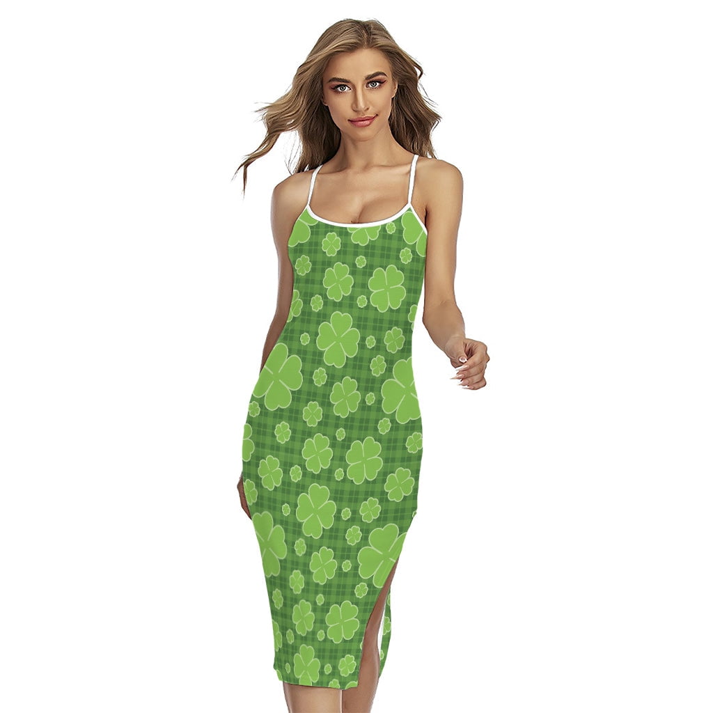 NOBRAND Irish Plaid Pattern Printed Cross Back Cami Dress, Irish St. Patrick'S Day Fashion Summer Maxi Sexy Casual Dress For Women, Women's, Size: