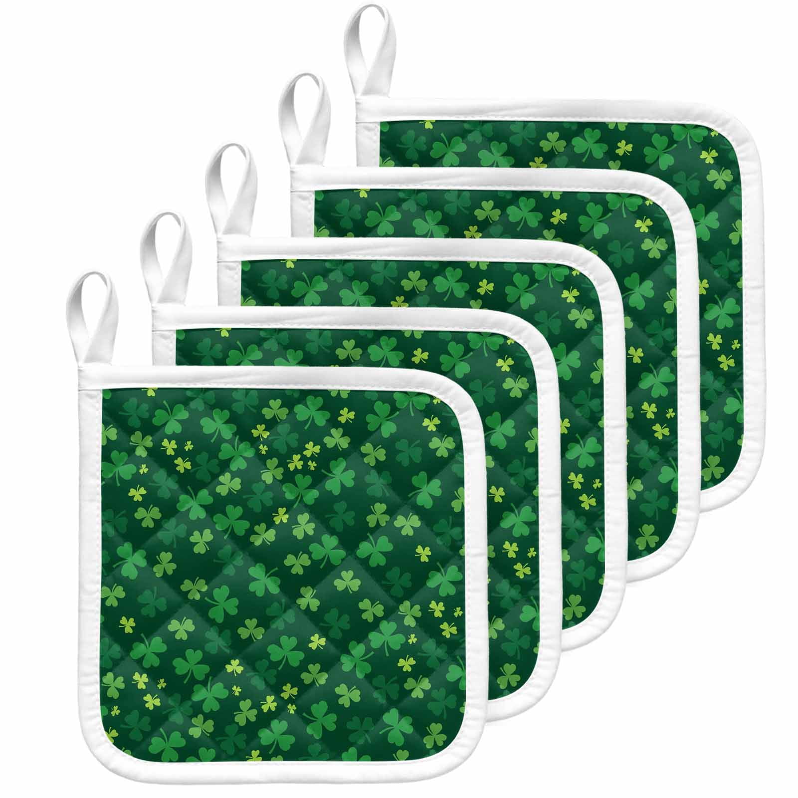 Green Shamrock Pot Holders for Kitchen Heatproof Potholder, 5 Pack St. Patrick's Day Spring Lucky Vintage Hot Pads Multipurpose Oven Pads Cloth Potholders Trivet for Cooking Baking