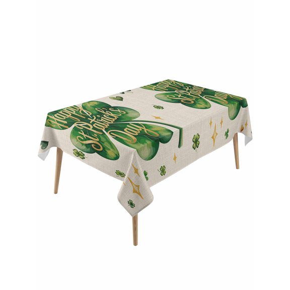 Green Shamrock Rectangle Tablecloth, Spring Three Leaf Star Love Lucky Beige Waterproof & StainResistant Tablecloth, Washable Oil-proof Table Cover for Dining/Party/Wedding/Camping/Buffet 54x108 In