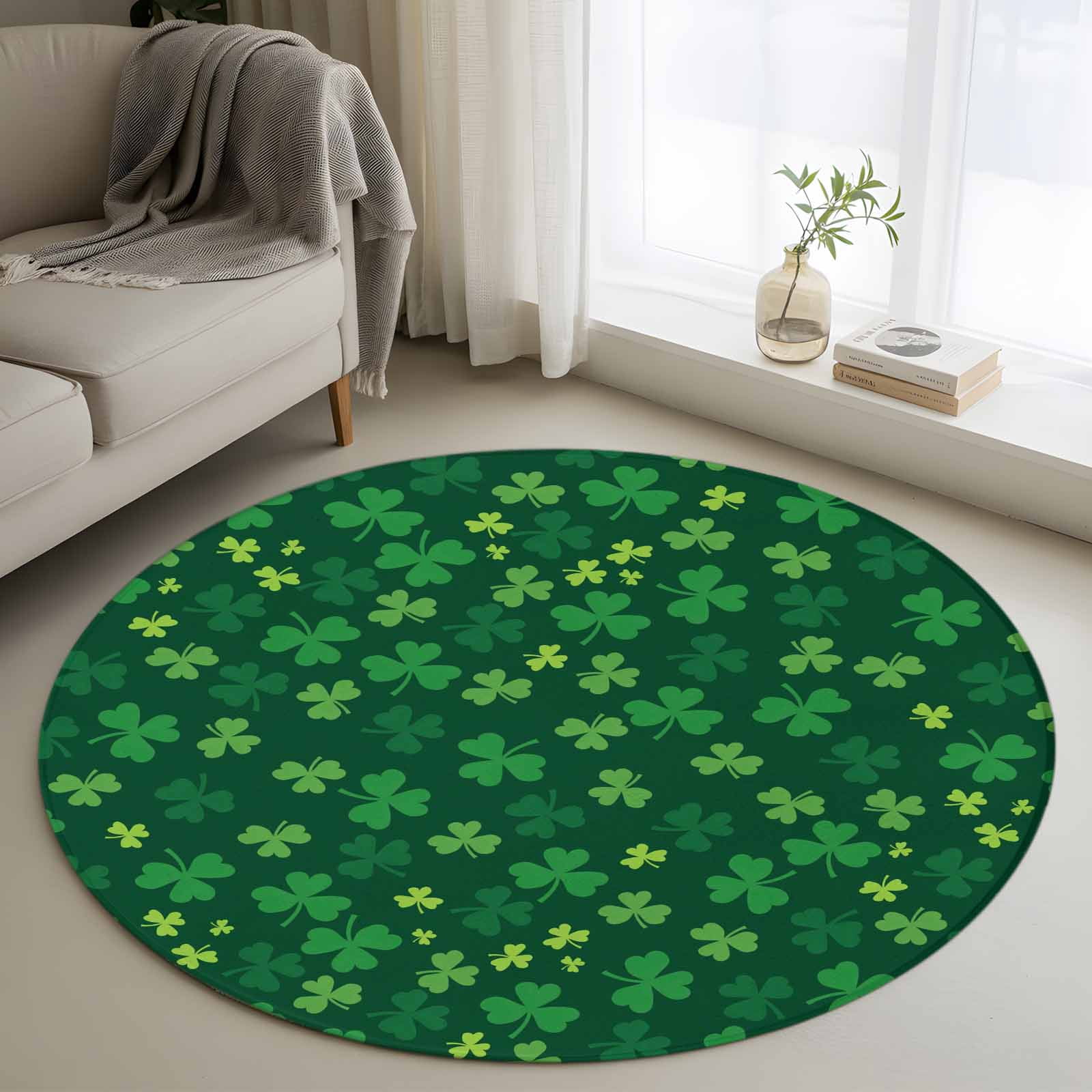 Green Shamrock Round Rug 3.3ft Washable Circle Entryway Rugs Non Slip ...
