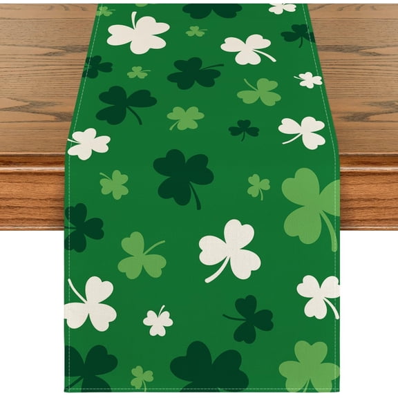 Green Shamrock St. Patrick''s Day Table Runner, Seasonal Spring Kitchen Dining Table Decoration for Home Party Decor 13x72 Inch
