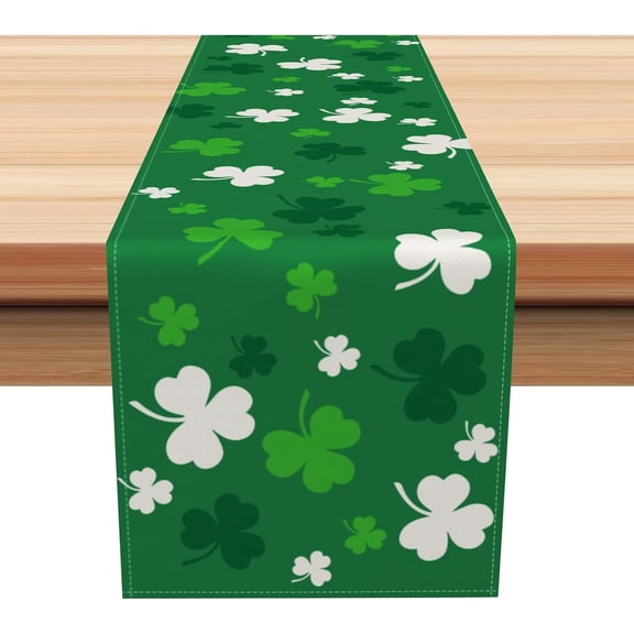 Green Shamrock Table Runner,Spring St Patricks Day Table Runner Farmhouse Home Dining Table Decor,Linen Seasonal St. Patricks Day Table Runner Dining Table Indoor Outdoor Party Supplies 13x48Inch