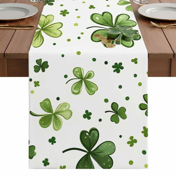 Green Shamrocks Table Runner 13 x 36 Inch, St. Patrick's Day Washable Cotton Linen Dining Table Runner Tabletop Decorations for Restaurant Home Kitchen Party