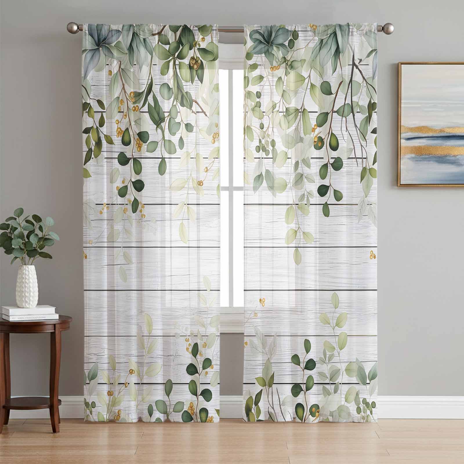 Image result for Green Sheer Curtains 96 Inch Length 2 Panels Set, Eucalyptus Leaves ...