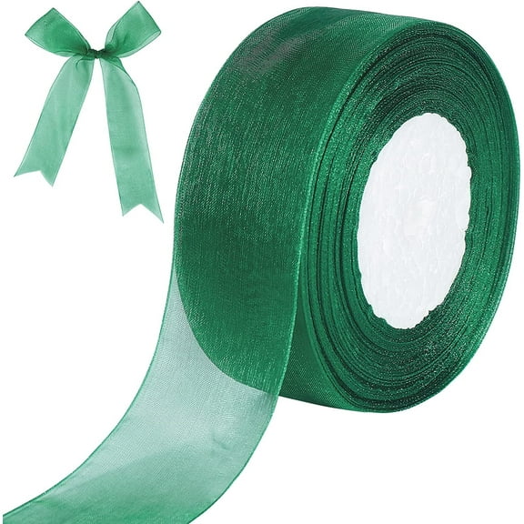 Green Sheer Ribbon, 50 Yards 1-1/2 inch Wide Shimmer Sheer Organza Ribbon for Bow Making, Gift Wrapping, Box Packaging, Crafting, Christmas Decoration and More