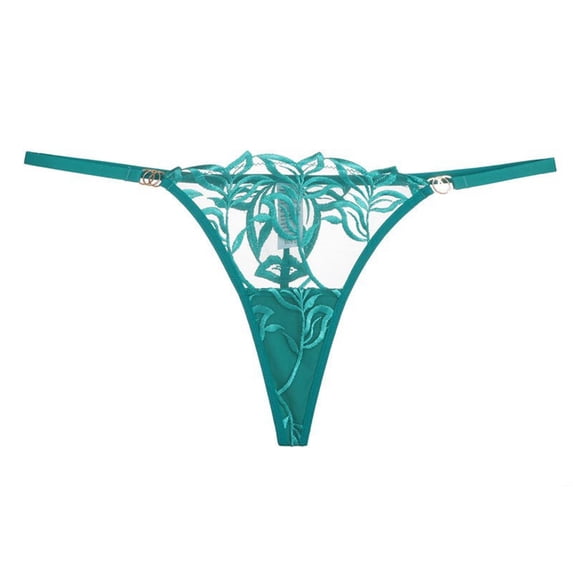VONCOS Green Sheer Thong for Women Embroidered Leaf Design Soft Seamless Stretchy Underwear No Show Invisible Panty S M L,Size L