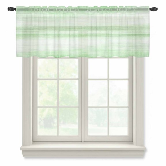 Green Sheer Valances for Windows, Abstract Light Green Ombre Linen Texture Modern Rustic Classic Semi Sheer Kitchen Valance Rod Pocket Small Voile Window Curtains for Living Room Bedroom 54 x 18 Inch