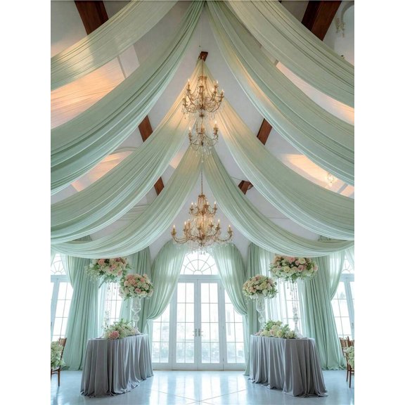 Green Sheer Voile Fabric Backdrop 393 Inch Long For Wedding Ceremony Home Decor