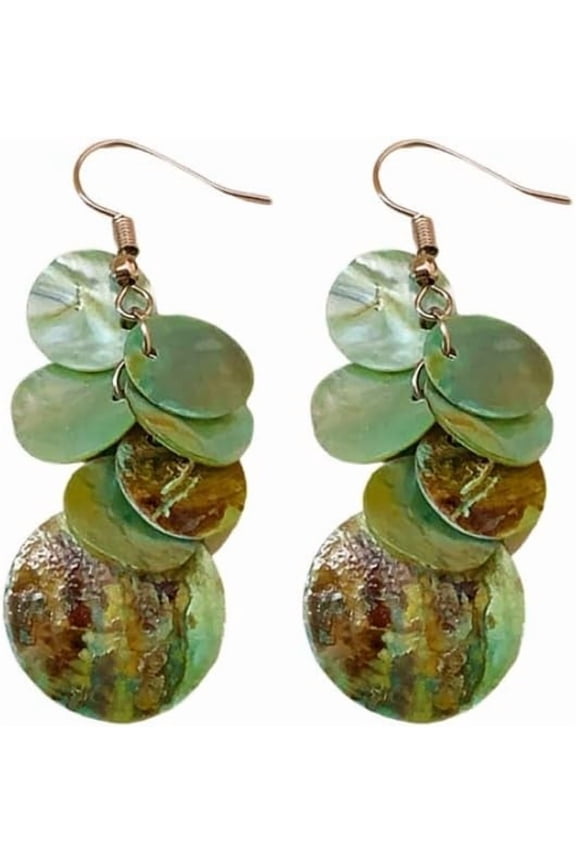 Green Shell Disc Dangle Earrings for Women Long Layered Drop Earrings Lightweight Boho Summer Beach Cluster Dangle Charm Ear Jewelry