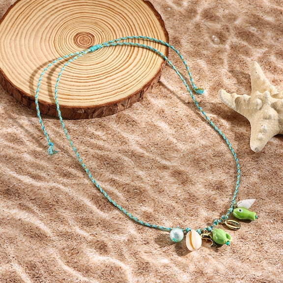 Green Shell Starfish Necklace Women Boho Ocean Beach Vacation Jewelry Gift