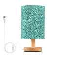 thumbnail image 1 of Green Shiny Teal Bedside Table Lamp LED Warm Lights with USB Charging Port Retro Cylinder Desk Lamps, 1 of 7
