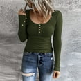 thumbnail image 1 of Green Shirts for Women Long Sleeve T Shirts Button Down Slim Fit Tops Scoop Neck Ribbed Knit Shirts Womens Tops Blouses Trendy, 1 of 6