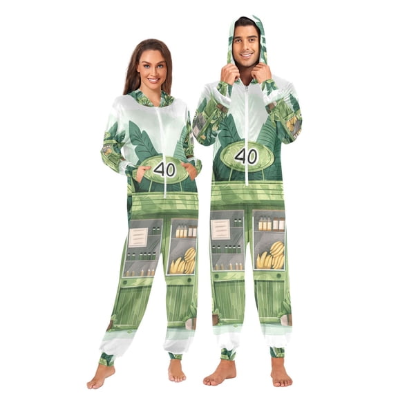 Green Shop Adult Onesie Pajamas Slim Fit Christmas One Piece Suit Pjs for Women and Men Hooded Zipper