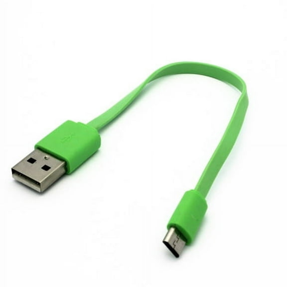 Green Short Flat USB Cable Rapid Charge Power Wire Sync Micro-USB Data Cord Supports Fast Charging Compatible With Alcatel Onyx - Samsung Galaxy Halo