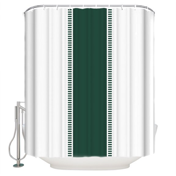 Green Shower Curtain, 66" x 72", Stripes Solid Color Waterproof Bathroom Curtain Washable Shower Curtain Set with 12 Hooks