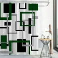 thumbnail image 1 of Green Shower Curtain, Abstract Geometric Fabric Shower Curtain Set, Emerald Green Black Grey Square White Backdrop Mid Century Modern Bathroom Decor, 72 x 72, 1 of 6