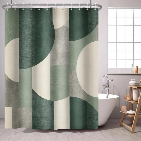 Green Shower Curtain Abstract Modern Geometry Circles Contemporary Style Bath Curtain Bathroom Accessories 72x72 Inches