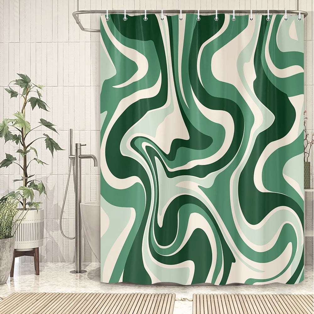 Green Shower Curtain, Aesthetic 70S Shower Curtain, Boho Shower Curtain