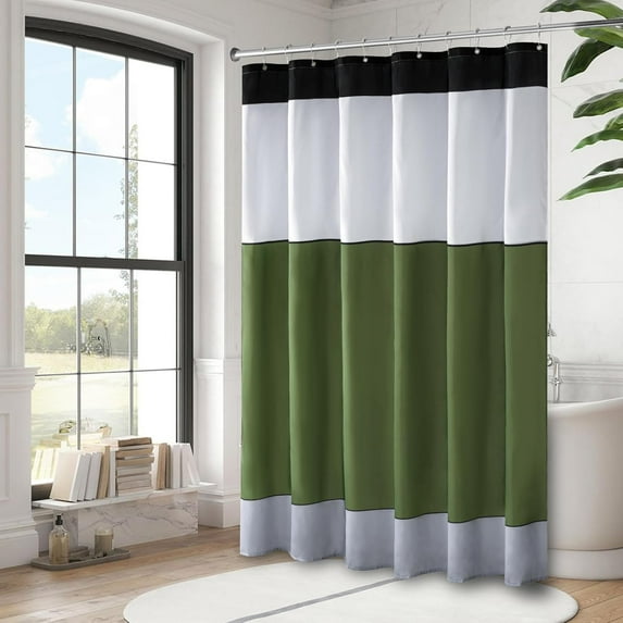 Green Shower Curtain for Bathroom,Boho Fabric Striped Shower Curtain Polyester Waterproof Modern Farmhouse Shower Curtain with Hooks 54"W x 78"L (Pack of 1)