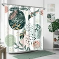 thumbnail image 1 of Green Shower Curtain Boho Tropical Leaves Abstract Mid Century Pink Gold Colorful Geometric Modern Bathroom Decor with Hooks, 72" x 72", 1 of 6
