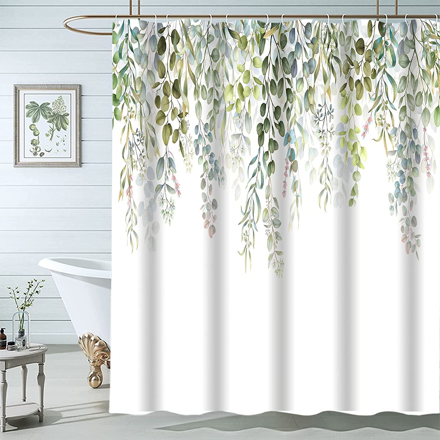Green Shower Curtain, Shower Curtains for Bathroom, Watercolor Floral